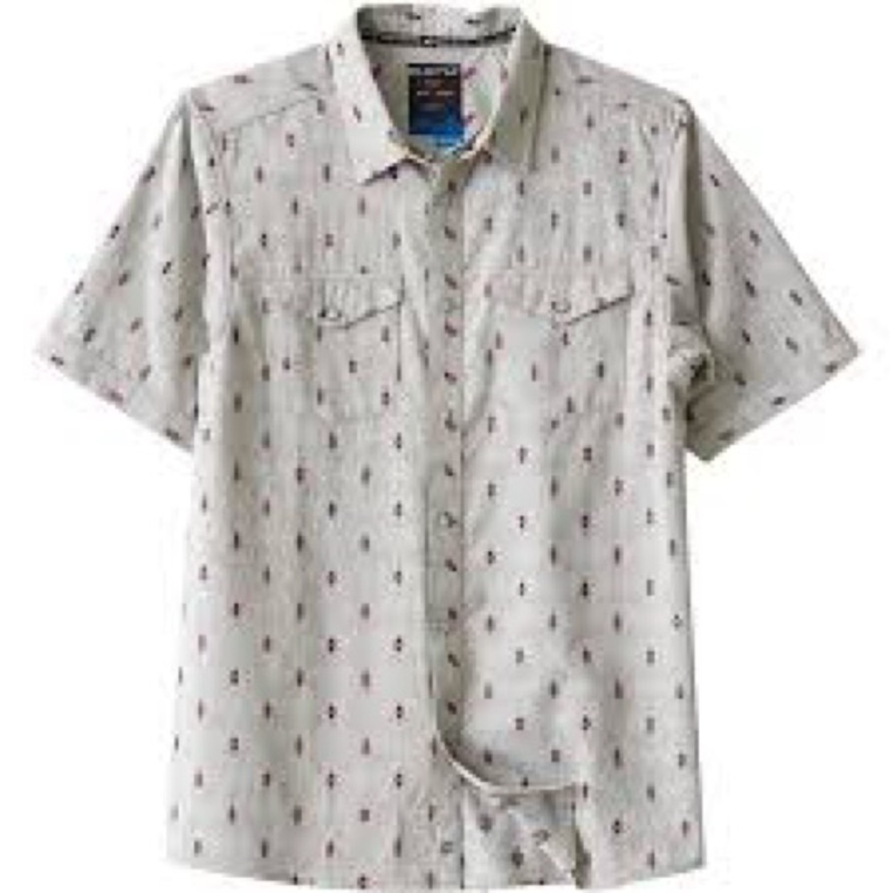 Kavu Men's Light Gray Patterned Short Sleeve Button Down Shirt Size: Small